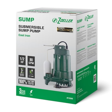 Zoeller Zoeller 1/2 HP 4800 gph Cast Iron Vertical Float Switch AC Submersible Sump Pump 1096-0001